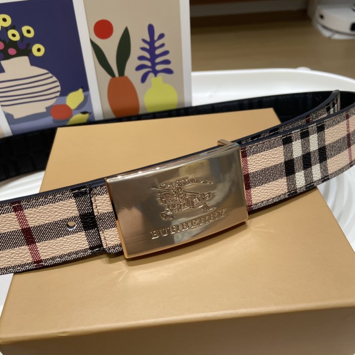Classic Plaid Embossed Leather Belt【Width 3.5cm】 28680595