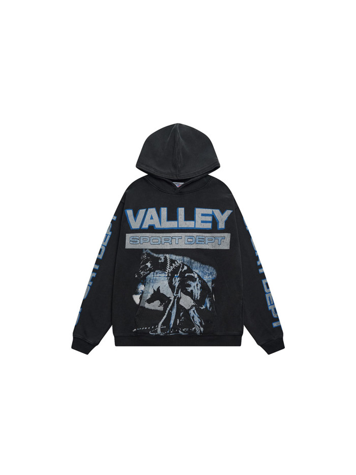 Two Dogs Letter Print Washed Version Hoodie 28523830
