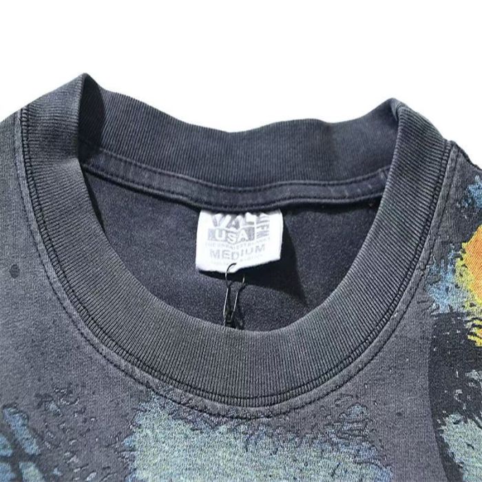 Retro Halloween Ghost Wolf Graphic Washed T-Shirt 29027404