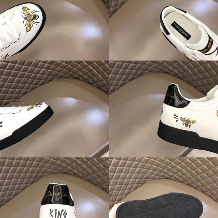 DOLCE AND  G@BB@N@ PORTOFINO WASP PRINT SNEAKERS IN WHITE   DG104