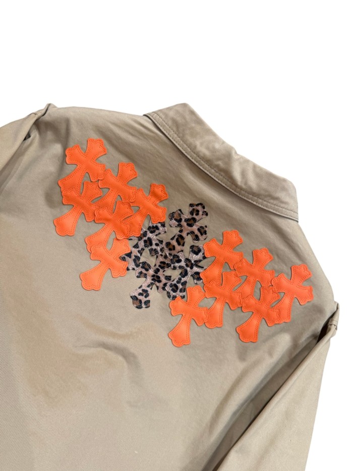 1:1 quality version orange Leopard print cross leather patches denim jacket 28959642