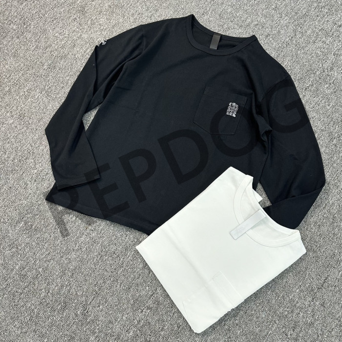 1:1 quality version Chest Pocket Right Sleeve Sanskrit Letter Embroidered Long Sleeve T-Shirt 2 colors