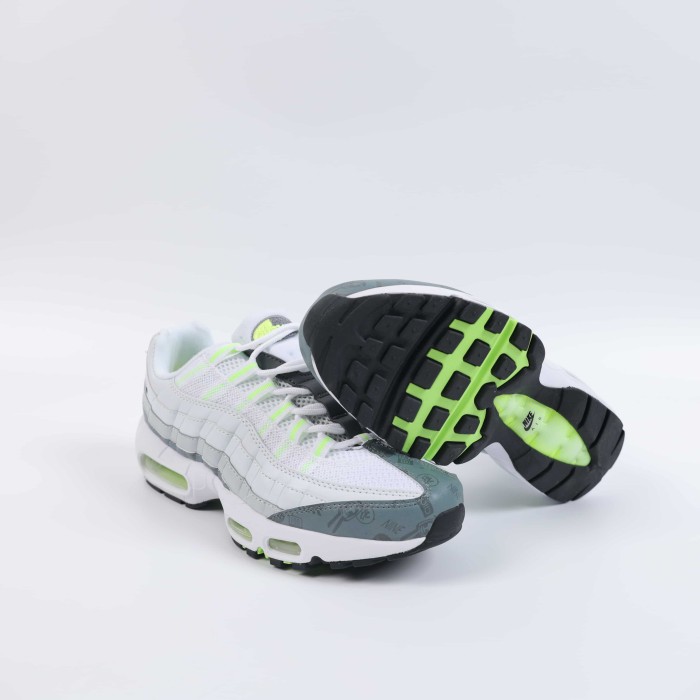 [plus-size shoes]Air Max 95  White Grey Volt Breathable Mesh Running Shoes 29064534