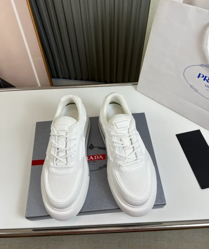 PR@DA@ MACRO RE-NYLON AND BRUSHED LEATHER SNEAKERS   PRD061