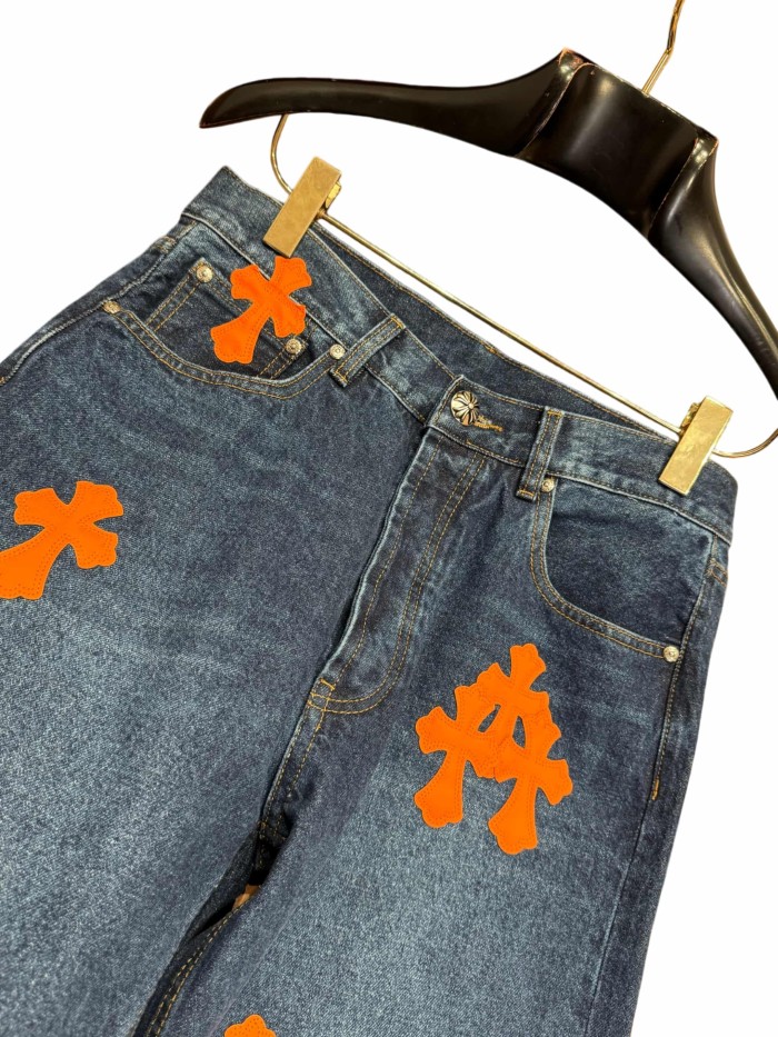 1:1 quality version  orange cross leather appliqués washed jeans 28959532