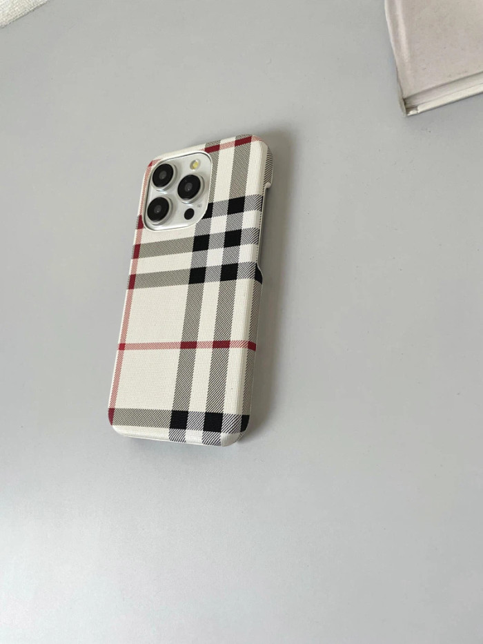 White Plaid Pattern Leather Grain Phone Case 28653784