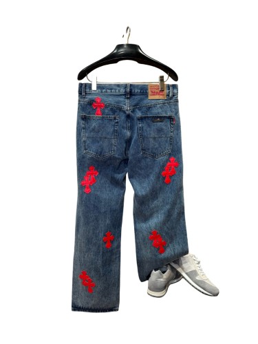 1:1 quality version  red cross leather appliqués washed jeans 28959518