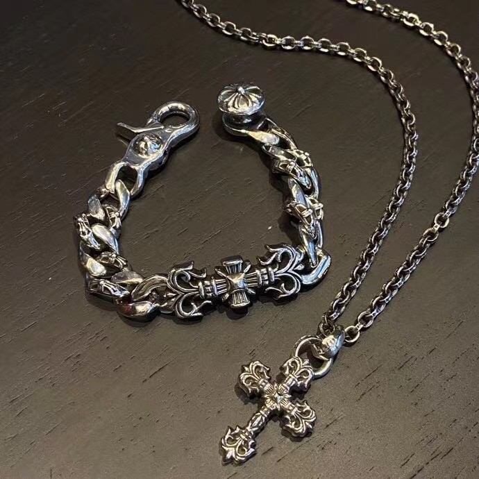 1:1 quality version pure silver-Flame Cross bracelet