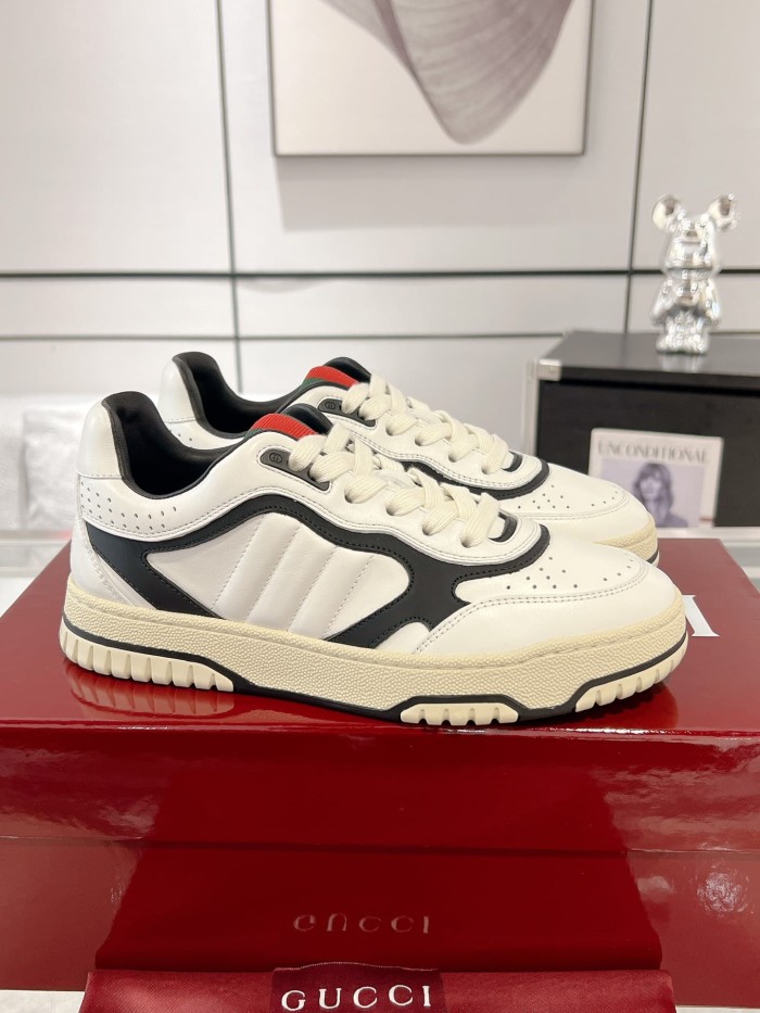 1:1 quality version Re-Web White Burgundy Leather Sneakers with Web Detail Retro Shoes 2 colors 28974481