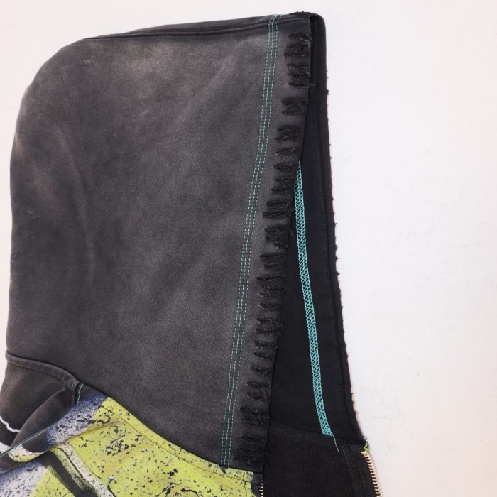 Fluorescent Skeleton Print Washed Distressed Zip-Up Cardigan Hoodie 28978994
