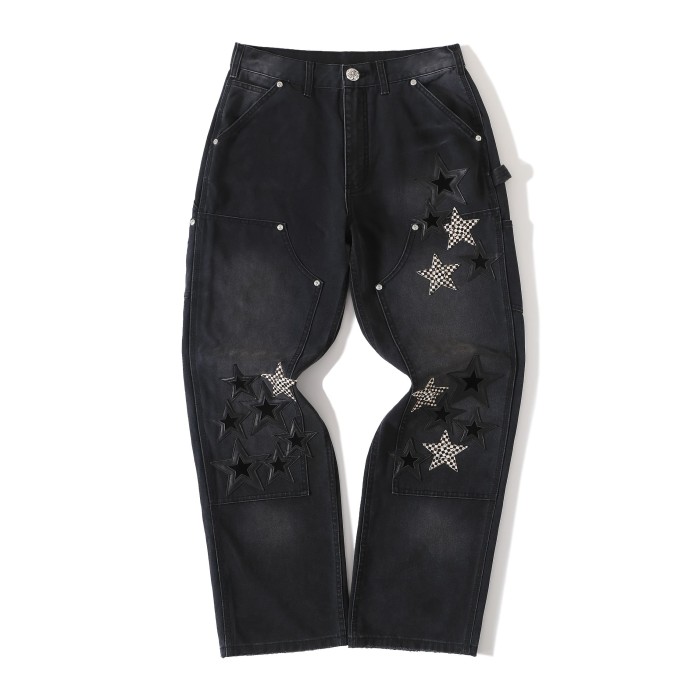 1:1 quality version Las Vegas Limited Edition Checkered Horsehair Star Patchwork Jeans 28791704