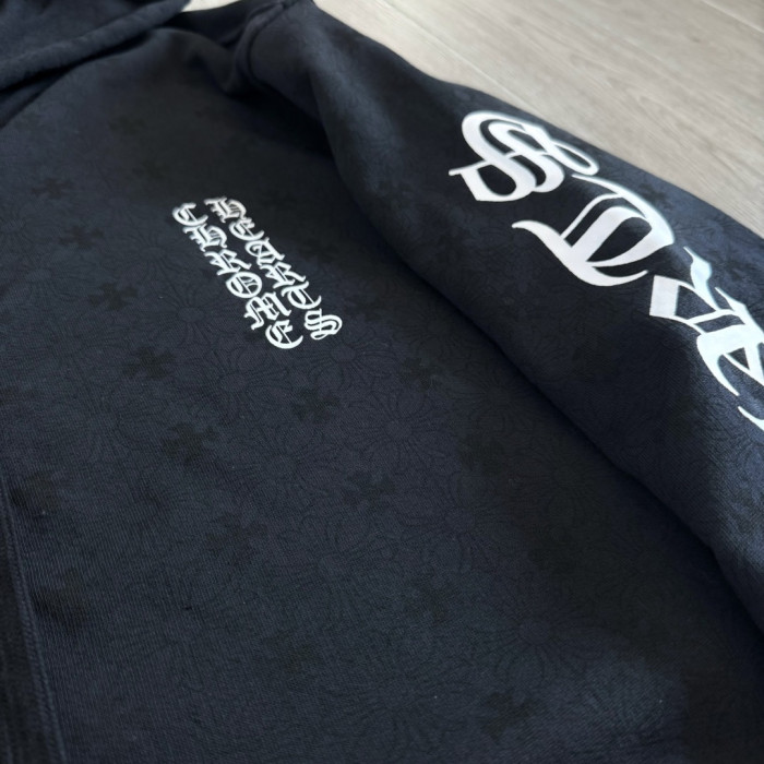 1:1 quality version Full printed dark cross Vertical Lettering Logo and Sanskrit print Zipper Hoodie 2 colors 28782524