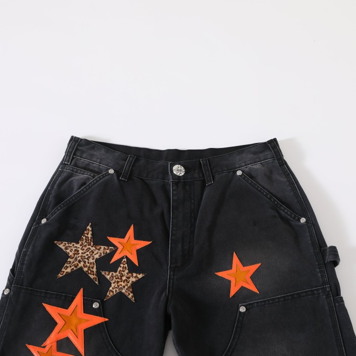 1:1 quality version Orange-Lined Leopard-Print Five-Pointed Star Jeans 28791707