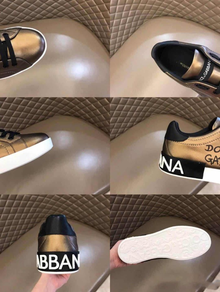 DOLCE AND  G@BB@N@ LOGO PRINT POSITANO LEATHER SNEAKERS   DG95