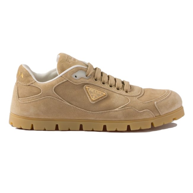 PR@DA@ TRAIL FADED SUEDE SNEAKERS IN ECRU PRD080
