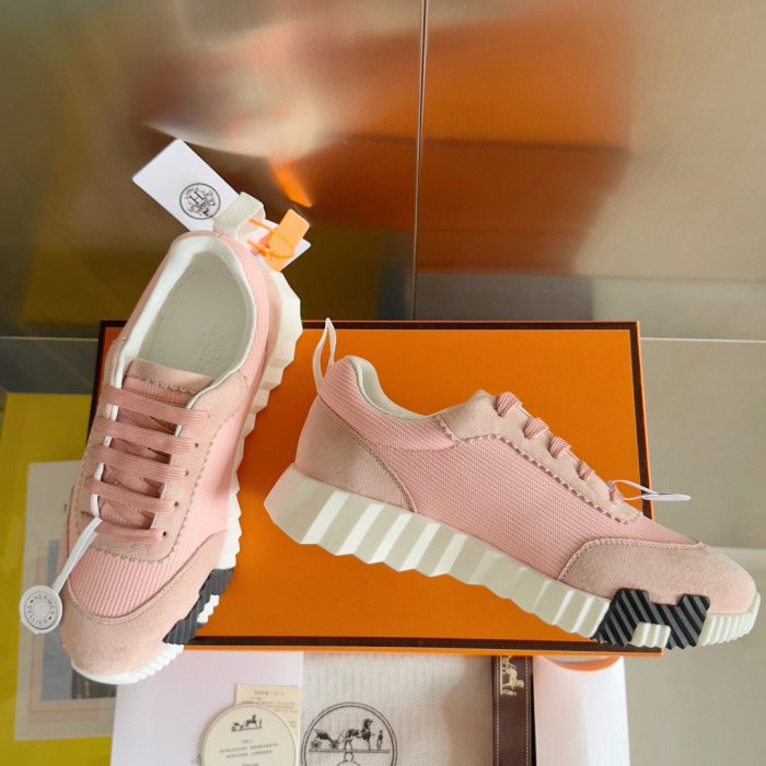 [plus-size shoes]Bouncing Couple Style Mesh & Genuine Leather Breathable Sneakers 4 colors 29085183