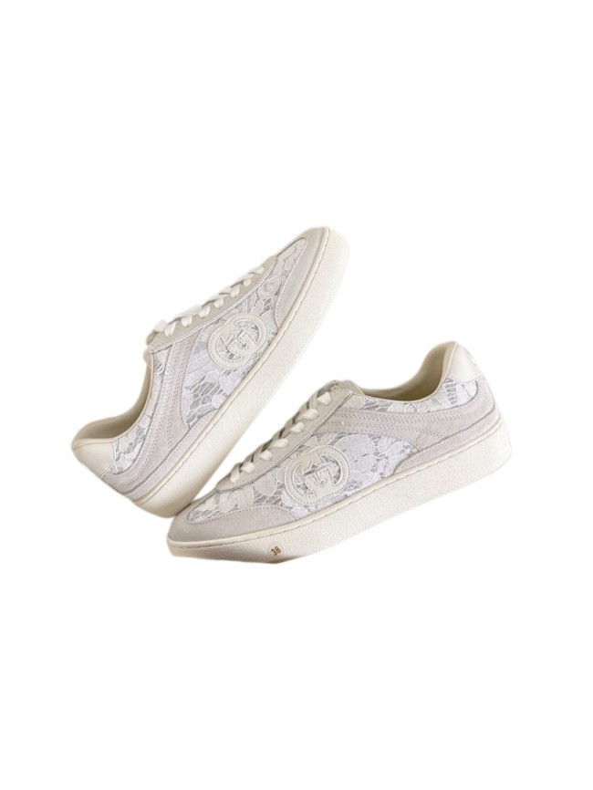 1:1 quality version Gucci White GG Lace Suede Sneakers 28974157