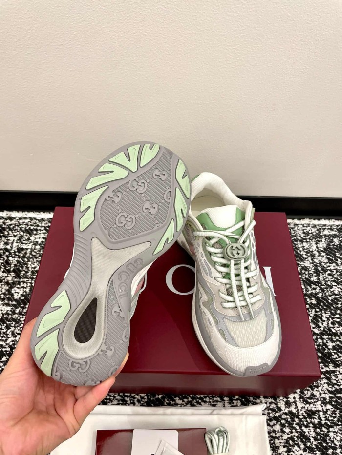 1:1 quality version Gucci Green Grey Mesh Low Top Dad Sneakers Casual Lace-Up Shoes 2 colors 28974572
