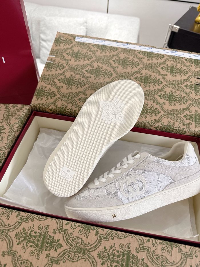 1:1 quality version Gucci White GG Lace Suede Sneakers 28974157