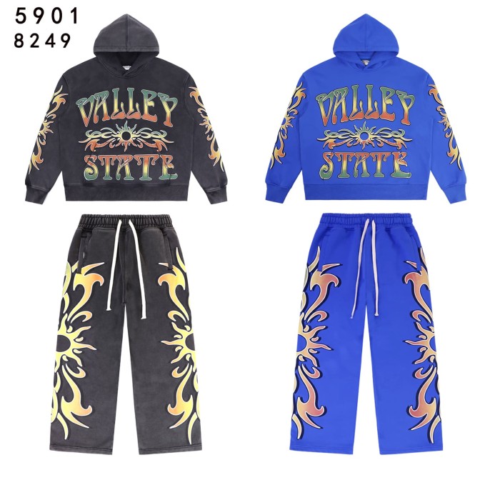 Gradient Sunflower Pattern Print Washed Version Hoodie & Pants Set 2 colors 28705417
