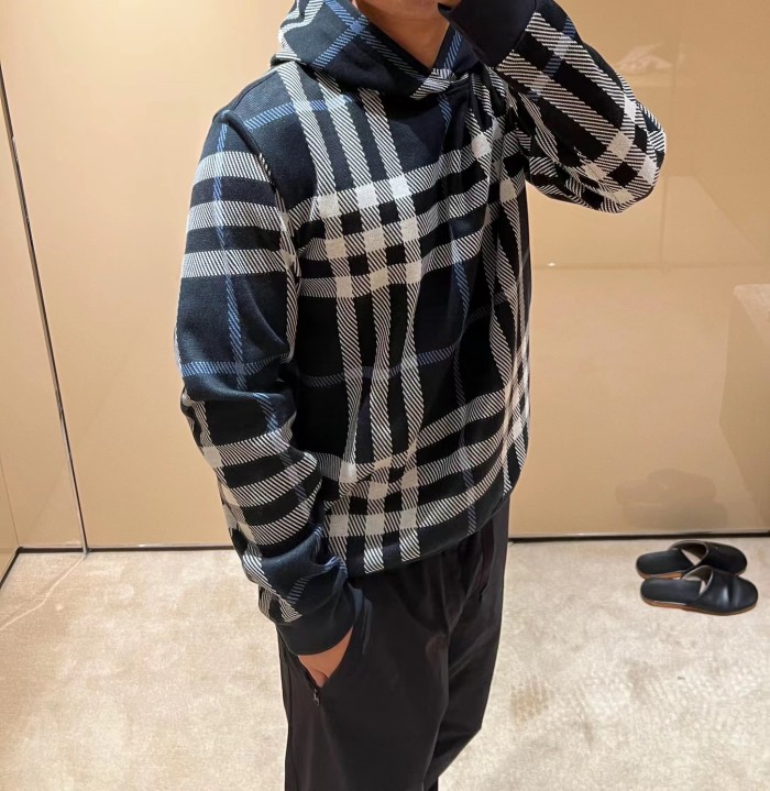 1:1 quality version Blue Large Check Knit Hoodie 28476816