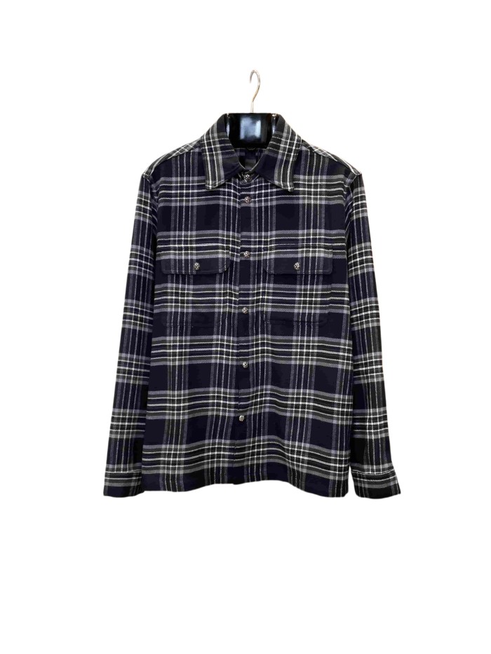 1:1 quality version classic black-white-gray check jacquard lapel long-sleeve shirt 28937201