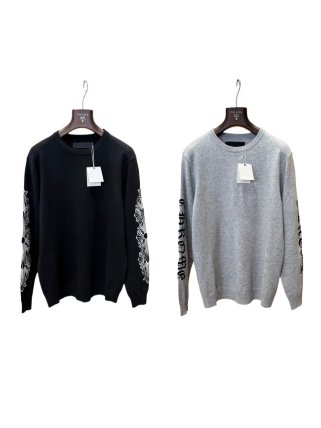 1:1 quality version Scroll Pattern Embroidered Crew Neck Wool Sweater 2 colors 28938051