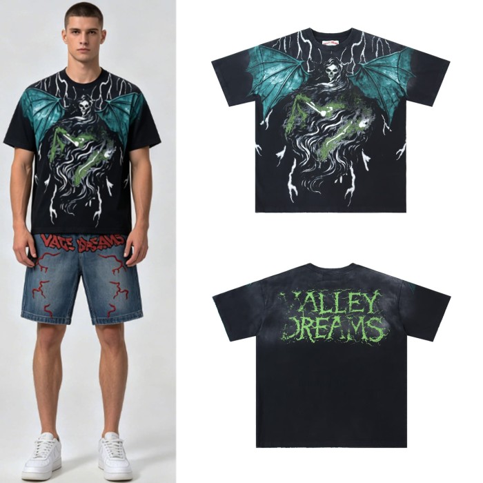 Vintage Washed Grim Reaper Print Loose Fit Streetwear T-Shirt 28978080