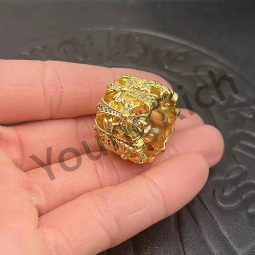 1:1 quality version Pure Silver Gold-Plated 22K Tombstone Cross Ring with Diamonds