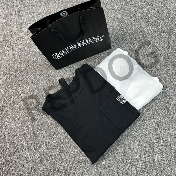 1:1 quality version Chest Pocket Right Sleeve Sanskrit Letter Embroidered Long Sleeve T-Shirt 2 colors