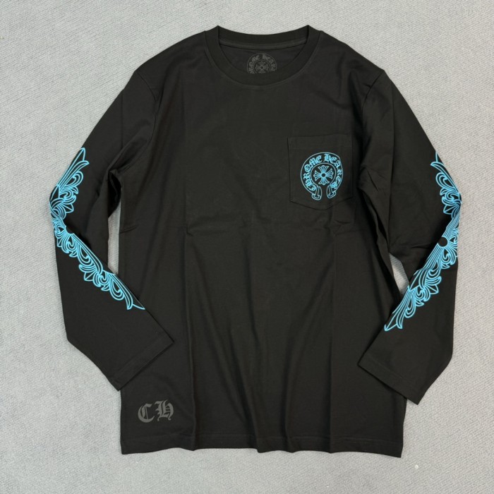 1:1 quality version Blue horseshoe flower arm long sleeve T-shirt