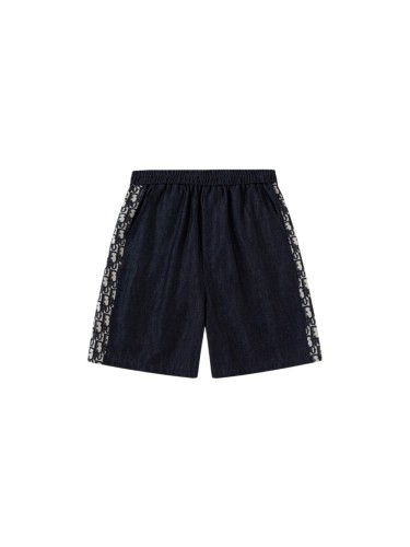 Navy Denim Oblique Logo Tape Elastic Waist Shorts for Kids 29000503