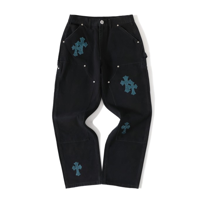 1:1 quality version Glitter Teal Cross Patched Black Straight Leg Casual Denim Jeans 29082250