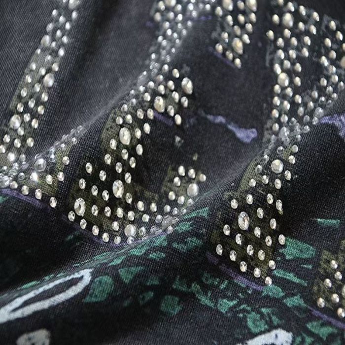 American Vintage Rhinestone Letter Printed Washed T-Shirt 29027128