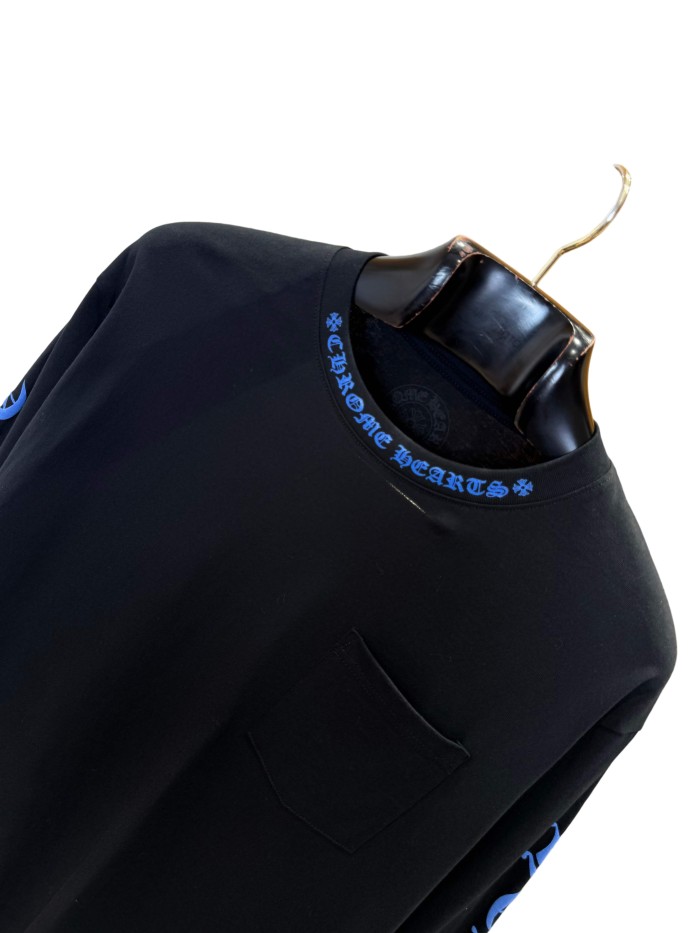 1:1 quality version Blue Ink Print Pocket Long Sleeve T-Shirt 28946646