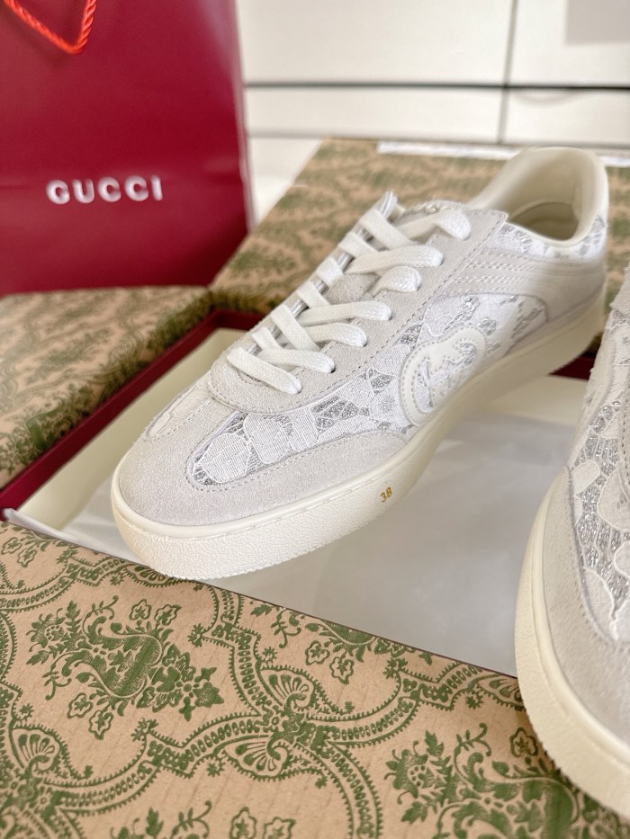 1:1 quality version Gucci White GG Lace Suede Sneakers 28974157