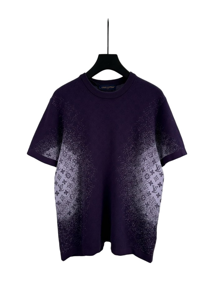 Purple Gradient Jacquard Crew Neck Knitted T-shirt 28963827