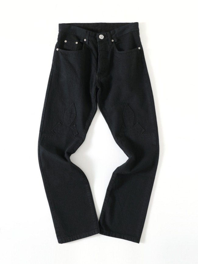 1:1 quality version Solid Color Flame Style Pure Silver Button Jeans