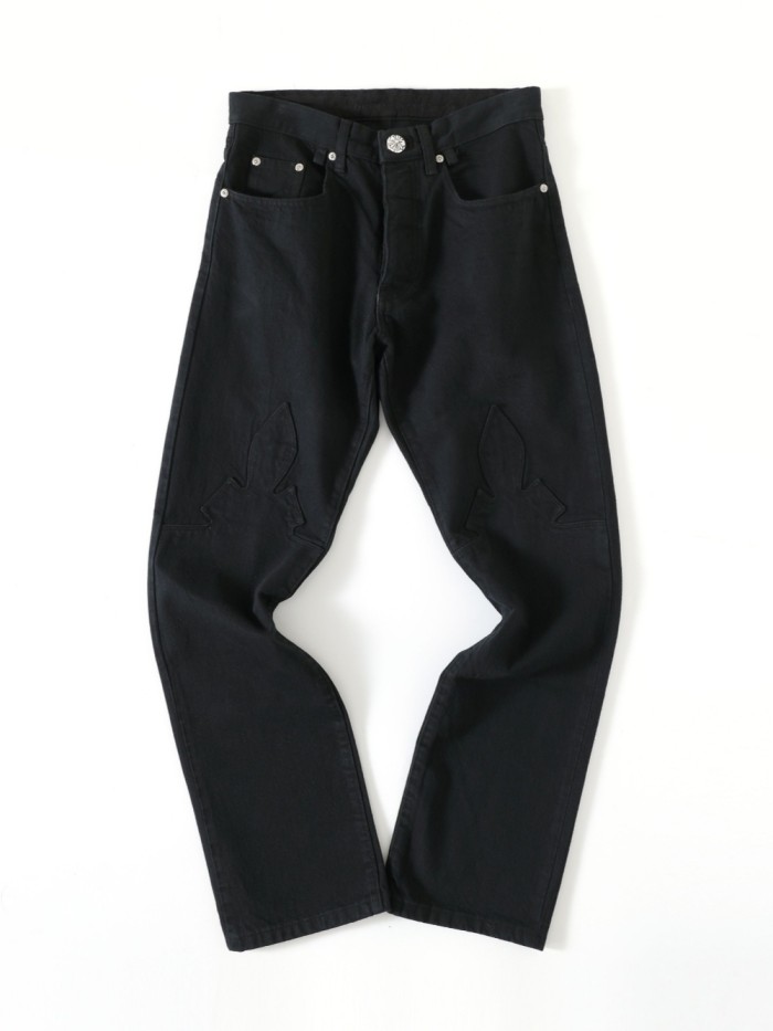 1:1 quality version Solid Color Flame Style Pure Silver Button Jeans