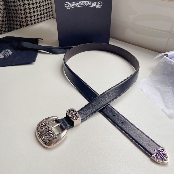 1:1 quality version Vine Cross Sterling Brass Silver Plated Buckle Leather Belt 2 colors【Width 3.0 cm】