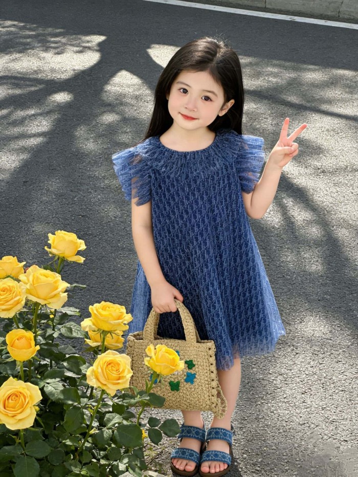Tulle Dress with Ruffled Neck & Flutter Sleeves for Kids 29008833