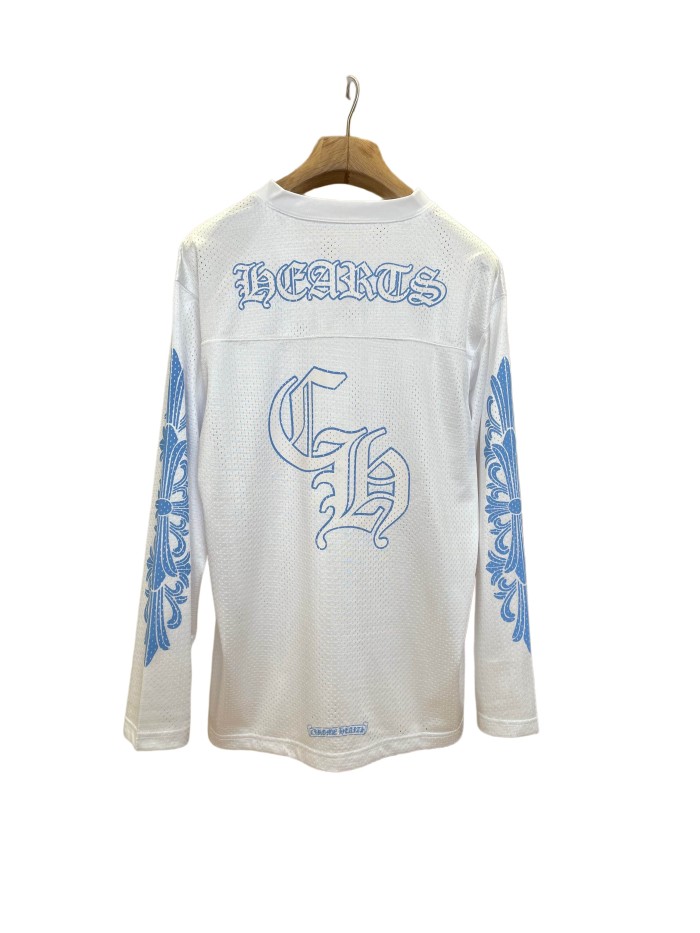 1:1 quality version Letter Print & Embroidery V-Neck Breathable Mesh Long Sleeve T-Shirt 28938238