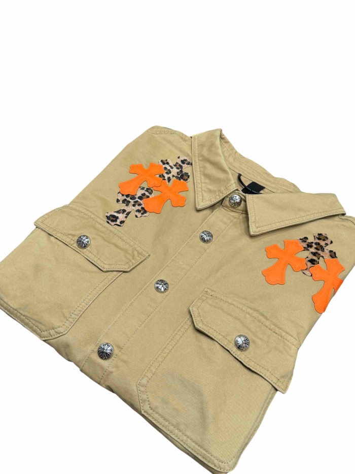 1:1 quality version orange Leopard print cross leather patches denim jacket 28959642