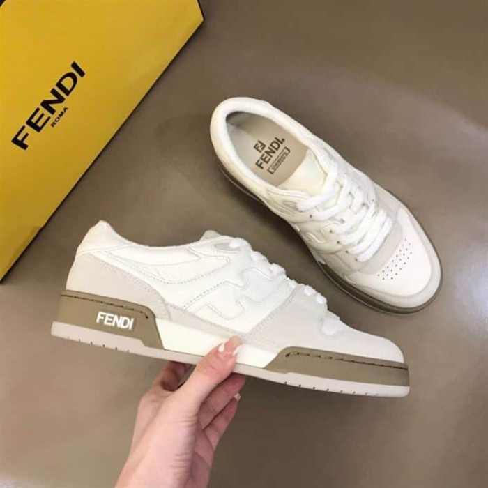 Fendi Match Low-Top Sneakers In White Suede   FD31