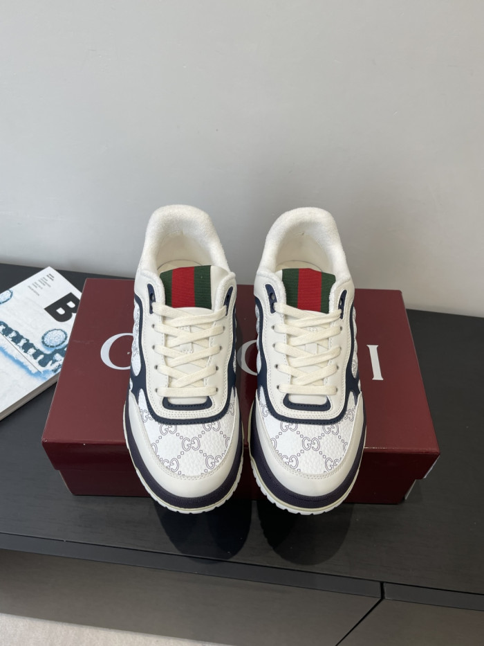 1:1 quality version Gucci White Navy GG Leather Low Top Sneakers Shoes 28974392