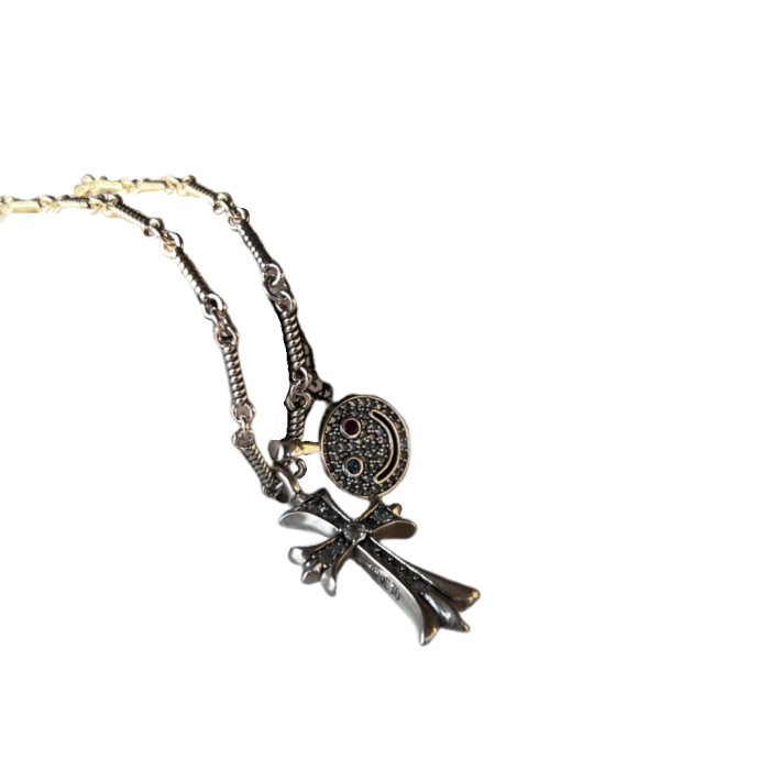 28203280 Smiley Face Full Diamond Cross Necklace 2 colors