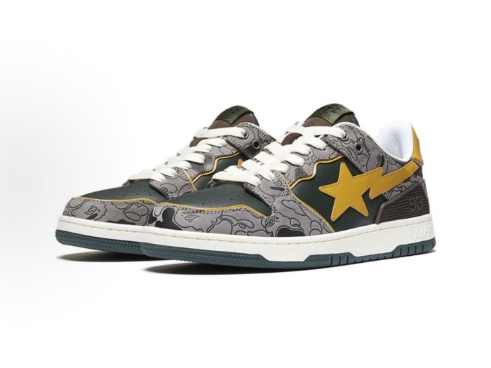Sk8 Sta Low 1st Camo Retro Skateboarding Shoes Gray Green Leather Sneakers 28977804