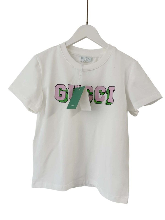 Bow & 3D Letter Logo Prints Crew Neck T-shirt for Kids 2 colors 29030020
