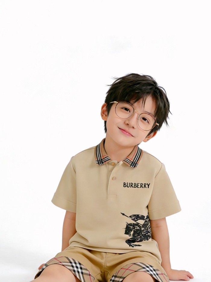 Khaki Jacquard Knight Check Collar Polo Shirt for Kids 29009048