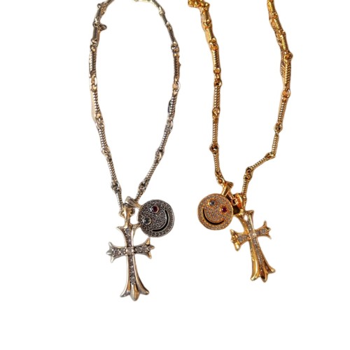 28203280 Smiley Face Full Diamond Cross Necklace 2 colors